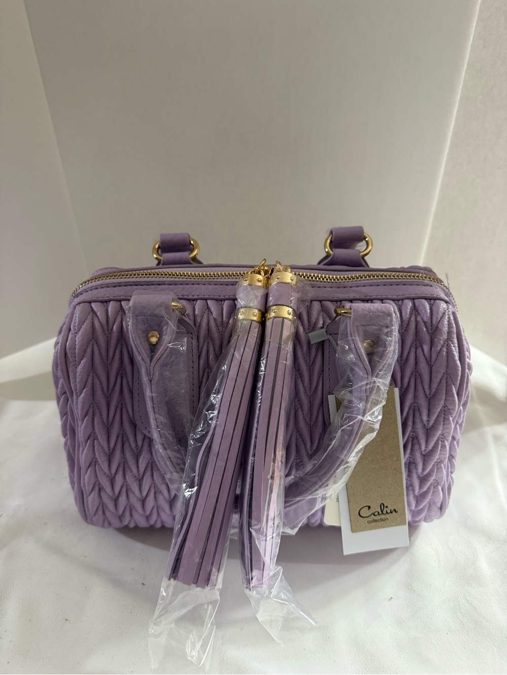 Calin NWT Lavender Quilted Satchel Bag with Tassels